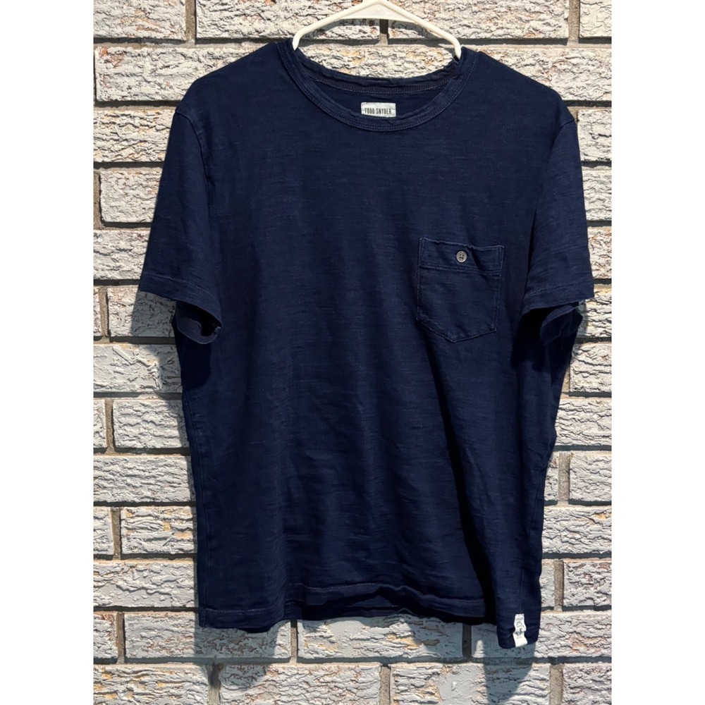 Todd Snyder Mens Slub Pocket T-Shirt Navy Blue Short Sleeve Crew Neck Size M